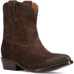 Three-quarter view of Frye Billy Short Boot in Chocolate