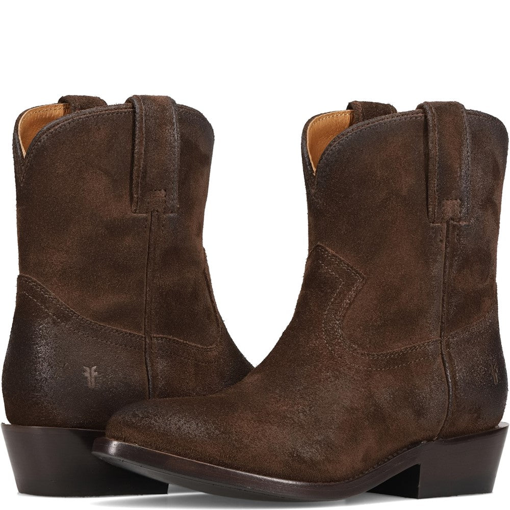 Crossed pair view of Frye Billy Short Boot in Chocolate