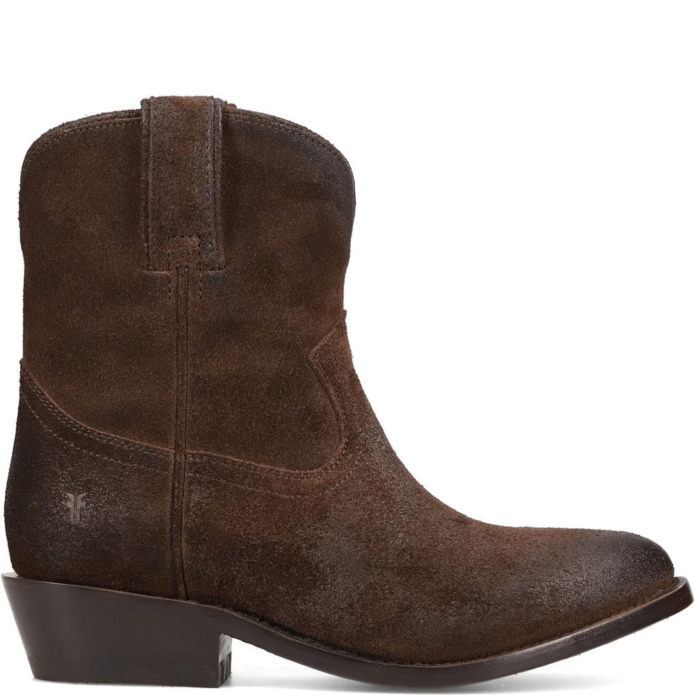 Side view of Frye Billy Short Boot in Chocolate
