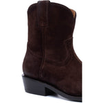 Close-up view of stitching on Frye Billy Short Boot in Chocolate