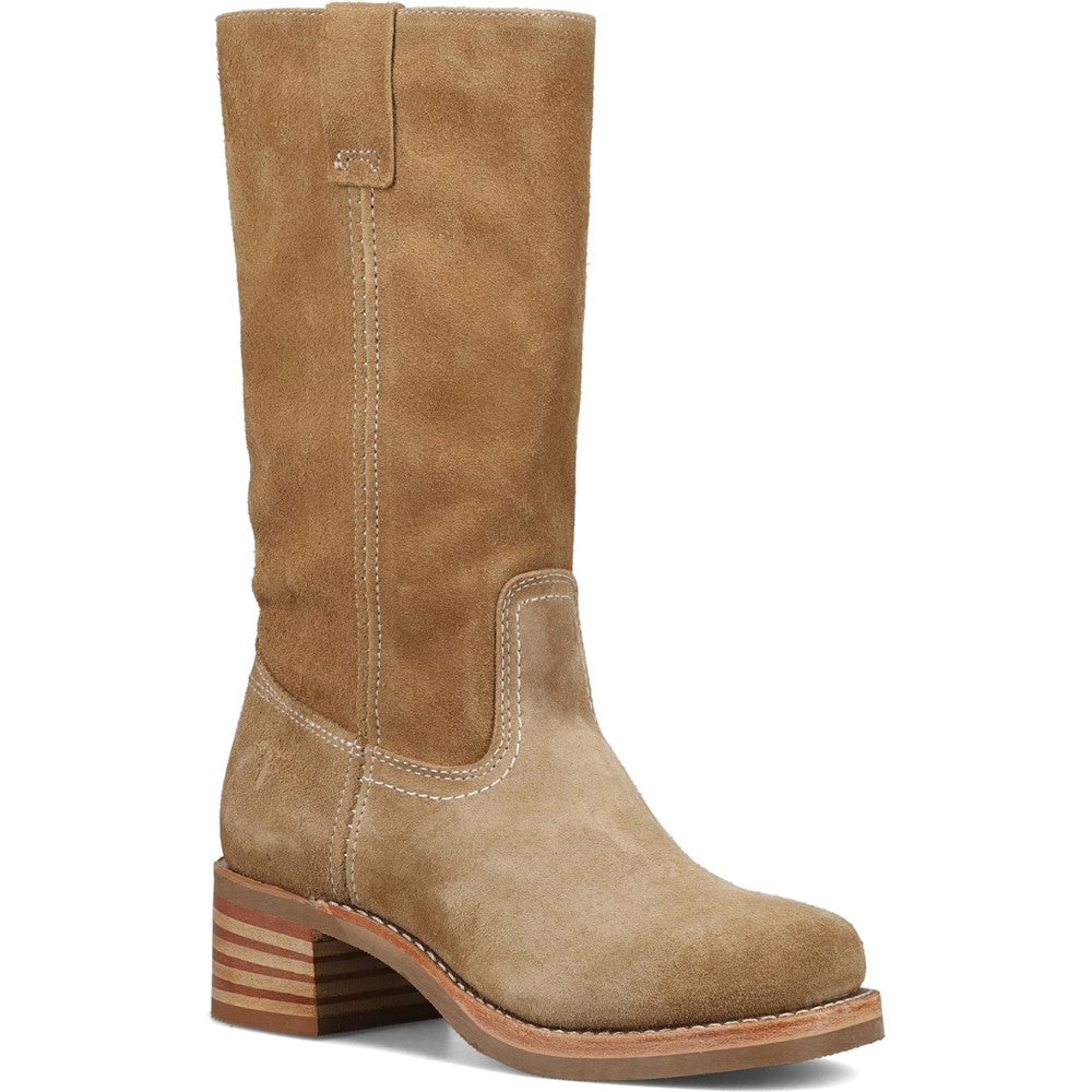 Three-quarter view of Frye Campus 12R Suede Boot in Tan