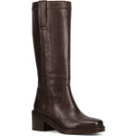 Three-quarter view of Frye Kate Pull On Boot in Dark Brown