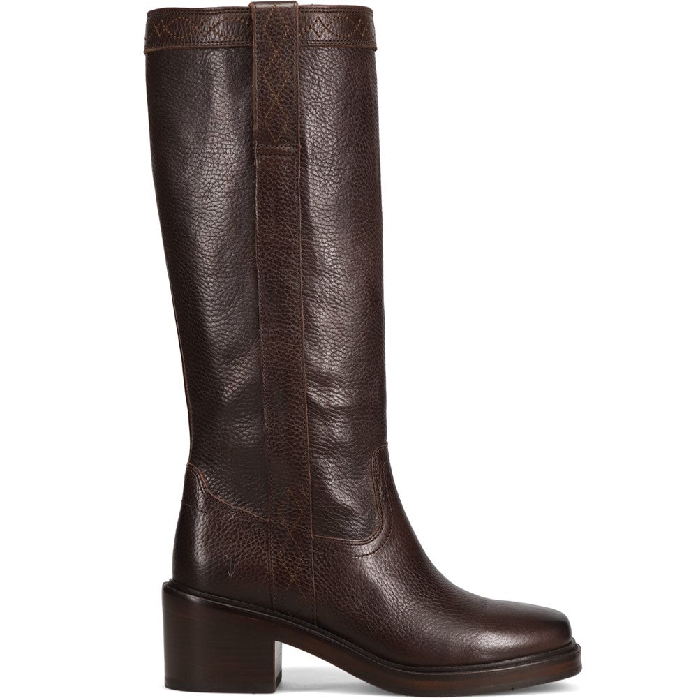 Side view of Frye Kate Pull On Boot in Dark Brown