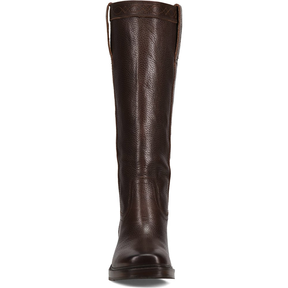 Front view of Frye Kate Pull On Boot in Dark Brown
