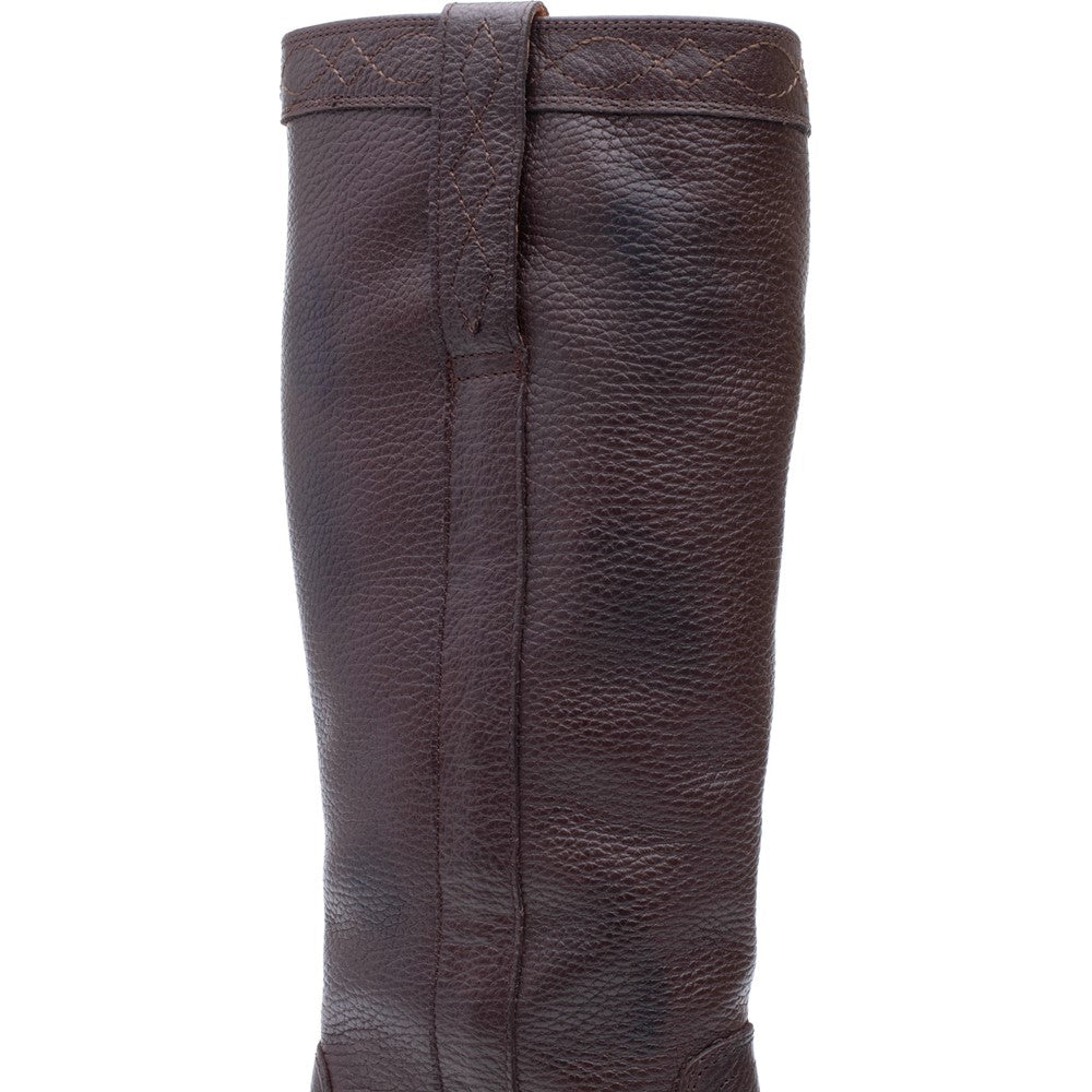 Close-up view of shaft stitching on Frye Kate Pull On Boot in Dark Brown
