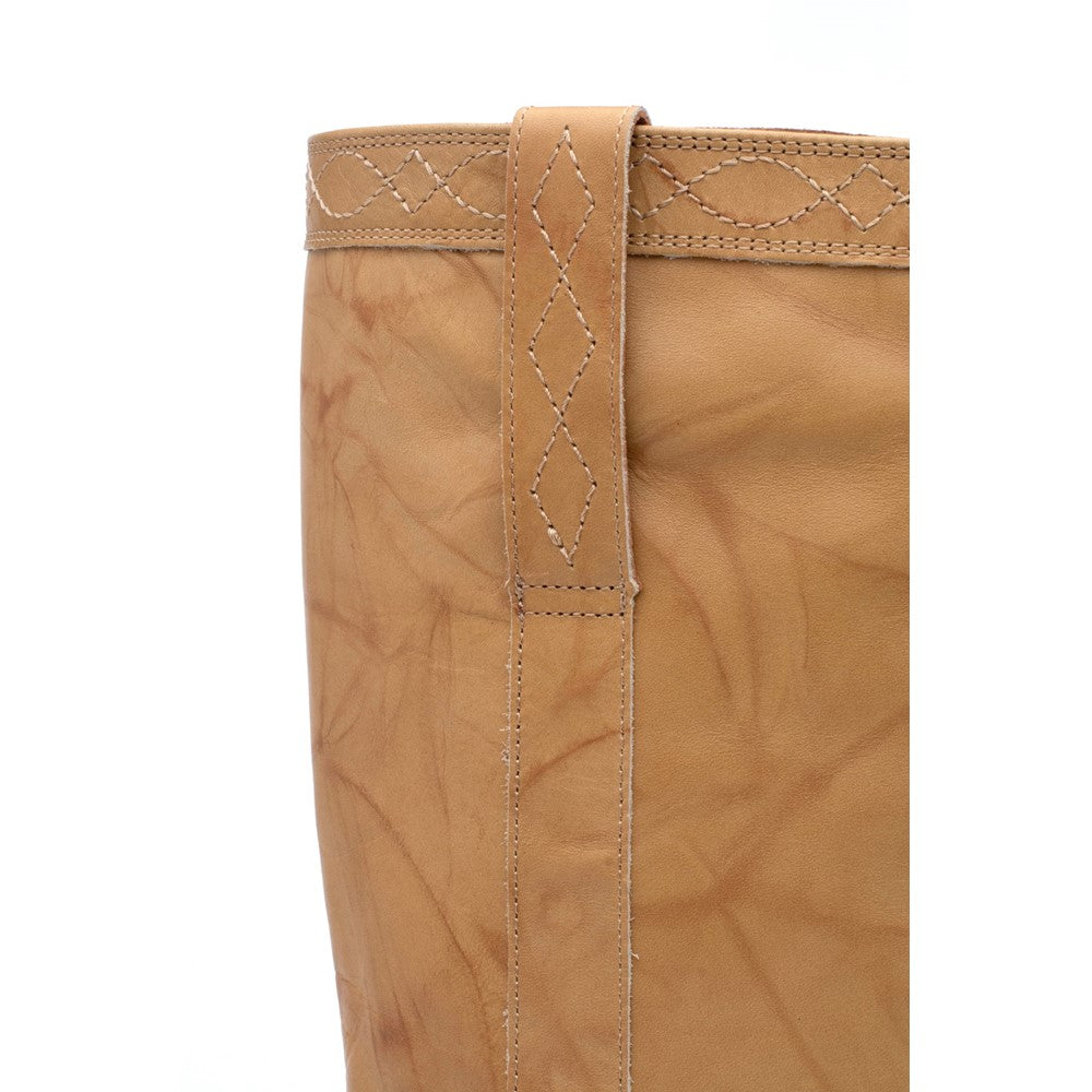 Close-up view of shaft stitching on Frye Kate Pull On Boot in Banana