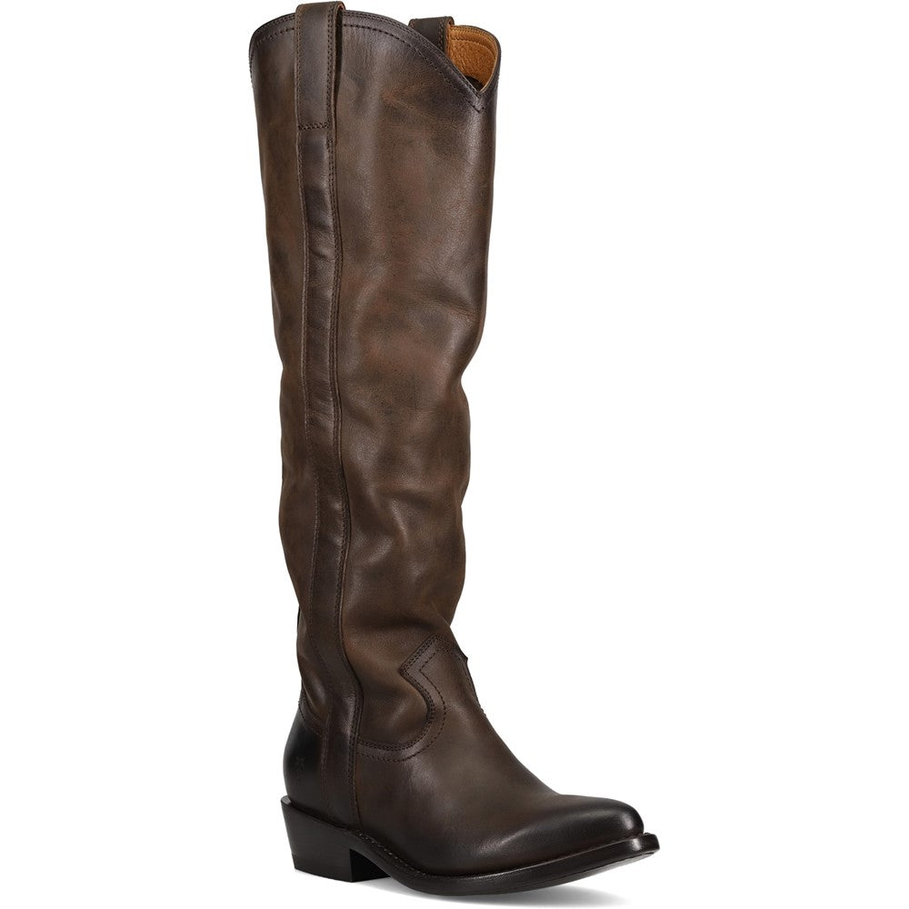 Three-quarter view of Frye Billy Softy Tall Boot in Brown