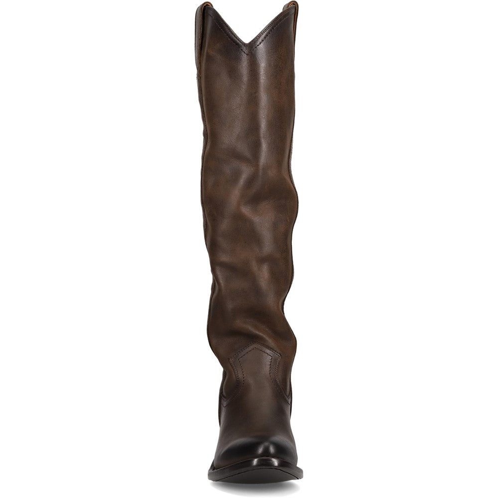 Front view of Frye Billy Softy Tall Boot in Brown
