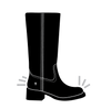 A stylized black boot illustration on a white background with white outline stitching details and small gray burst marks near the heel and toe.